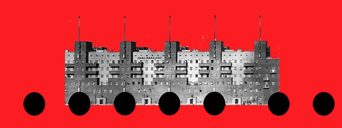 Rainer Ganahl: Flags. A Spectre – Karl Marx Höfe, Bedruckte Seide, 2012.