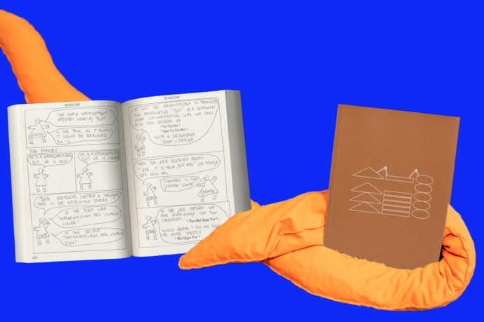 Die weichen Formen von BookBoi* umarmen LINCOS von Moritz Appich und 2BR02B x Flefixx von Sun Young Oh.