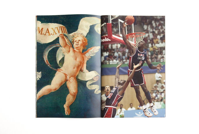 Doppelseite aus der Arbeit „Siehe, welch eine Kraft ist in seinen Lenden und welch eine Stärke in den Muskeln seines Bauchs! (Hiob 40,15ff)“ von Michelle Mantel, entstanden im Seminar „Elvis lebt!“ von Prof. Sereina Rothenberger